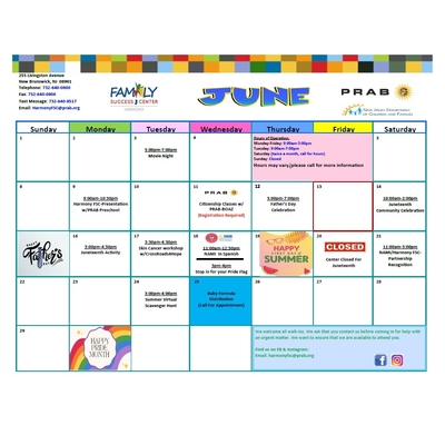 Harmony Family Success Center Calendar of Events